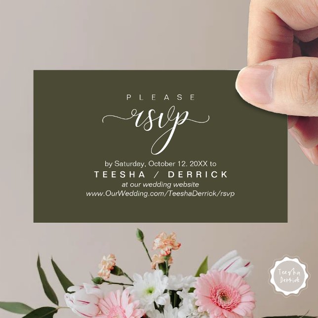 RSVP Wedding Website Reminder, Modern Classy  Enclosure Card (RSVP Wedding Website Reminder, Modern Classy Enclosure Card, in Olive Green)