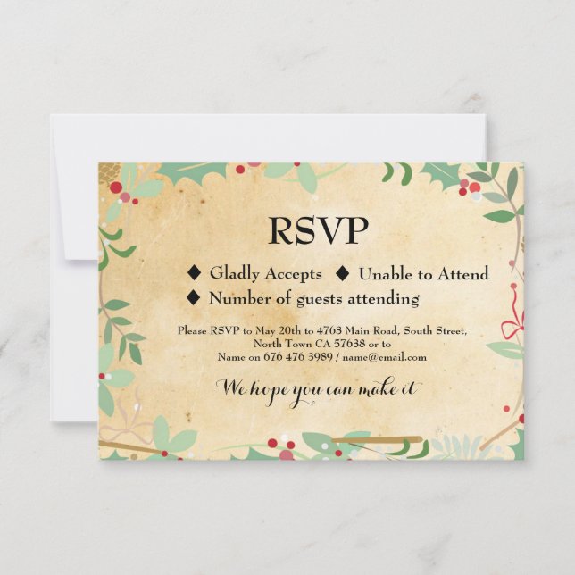 RSVP Wedding Winter Holidays Holly Cards Invites (Front)