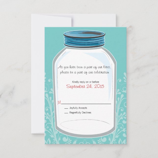 RSVP Whimsy Mason Jar Wedding Card (Front)