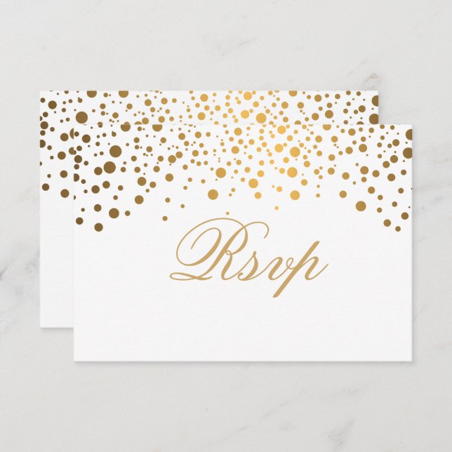 RSVP White & Confetti Gold Dot Wedding Invitation (Front/Back)