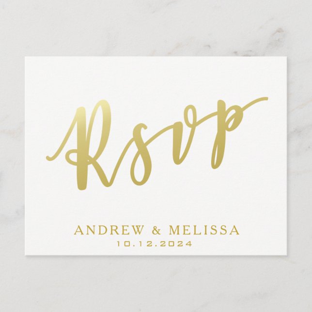 RSVP | White & Faux Gold Script Postcard (Front)