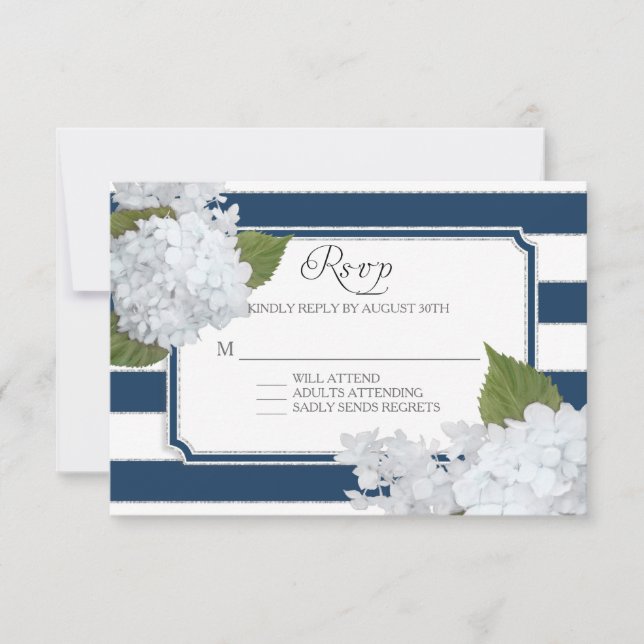 RSVP White Hydrangea Elegant Navy Wide Stripe (Front)