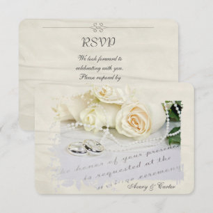RSVP white roses and rings Invitation