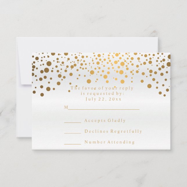 RSVP White Satin & Confetti Gold Dot Wedding (Front)