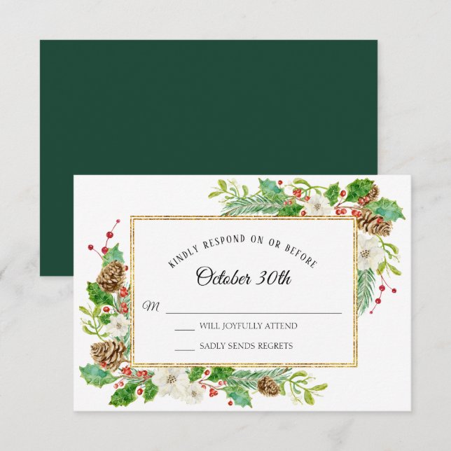 RSVP Winter Christmas Floral Watercolor Invitation (Front/Back)