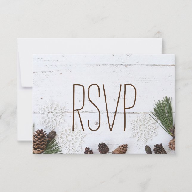 RSVP-Winter Pinecone and Snowflakes Wedding RSVP Card (Front)
