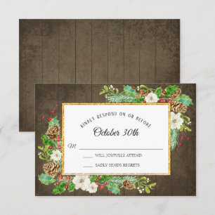 RSVP Winter Rustic Wood Christmas Botanical Floral Invitation