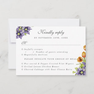 RSVP with meal choices watercolor spring flowers Invitation