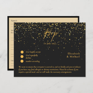 RSVP with Menu Template   Black Gold  Postcard