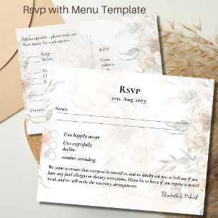 RSVP with Menu Template Boho Pampas Grass  Postcard