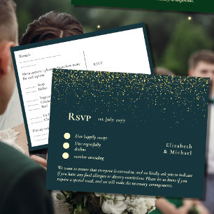 RSVP with Menu Template Peacock Blue Green Gold Postcard