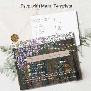 RSVP with Menu Template Rustic Wisteria Lace Postcard