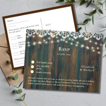 RSVP with Menu Template | Rustic Wood Gold Lights