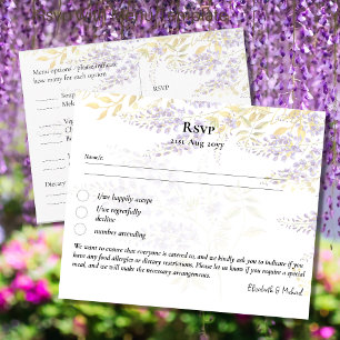 RSVP with Menu Template Wisteria Purple Flowers Postcard