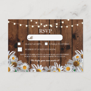 RSVP Wood Wedding Rustic Daisy Floral Cards