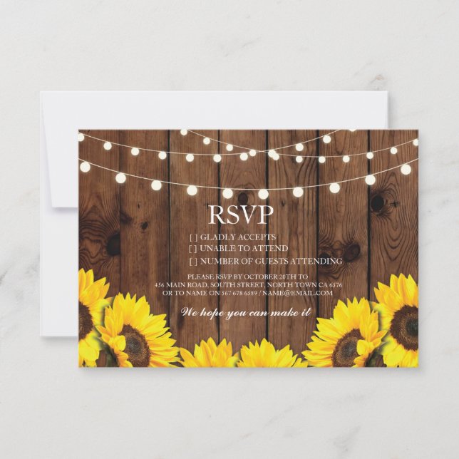 RSVP Wood Wedding Rustic Sunflowers Floral Cards (Front)