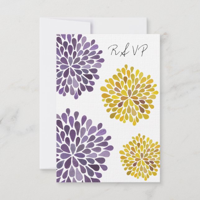 RSVP Yellow & Purple Floral Blooms Wedding Card (Front)
