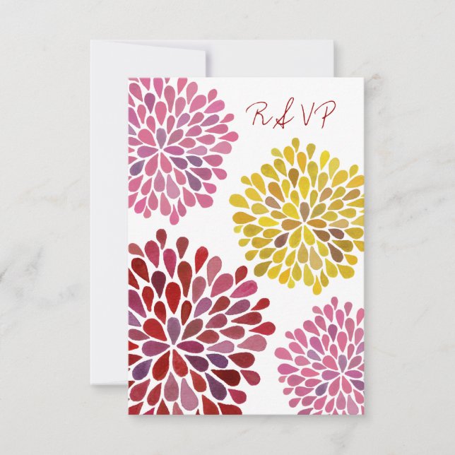 RSVP Yellow Red Pink Flower Blossoms Wedding Card (Front)
