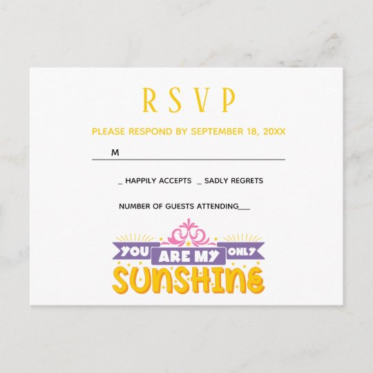 Rsvp Yellow Wedding Party My Sunshine Love Quote Invitation