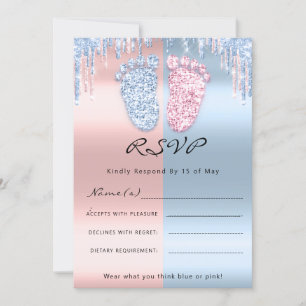 RSVPGender Reveal Feet Glitter Pink Blue BabyTwins Invitation