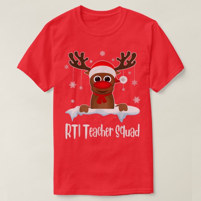 RTI Teacher Squad Xmas Reindeer Santa Hat Christma T-Shirt (Design Front)