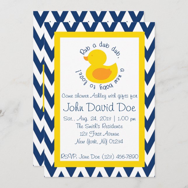 Rub-a-dub Baby Shower Invitation - Blue (Front/Back)