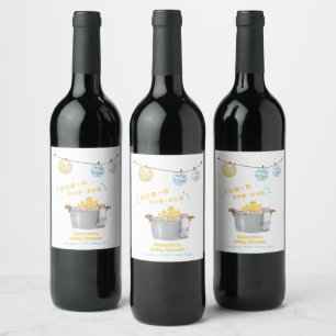 Rub A Dub Dub Clothesline Rubber Duck Baby Shower Wine Label