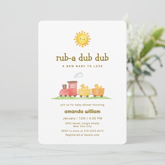Rub A Dub Dub Duck Choo Choo Train Baby Shower   Invitation (Standing Front)