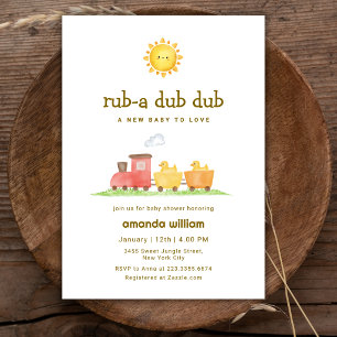 Rub A Dub Dub Duck Choo Choo Train Baby Shower Invitation
