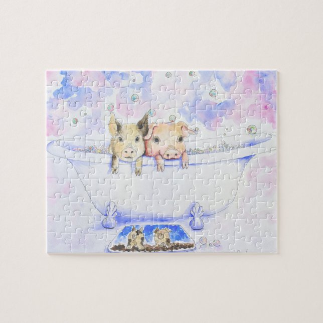 Rub a Dub Dub Piggies in the Tub Painting Jigsaw Puzzle (Horizontal)