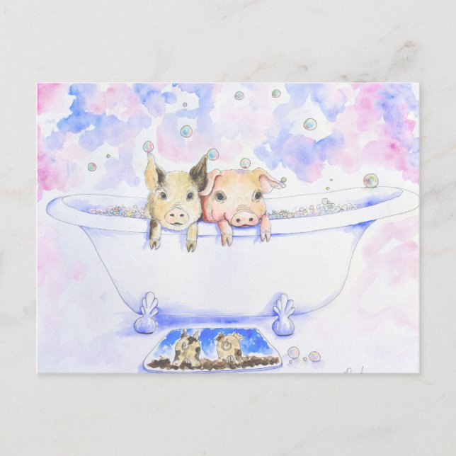 Rub a Dub Dub Piggies in the Tub Painting Postcard (Front)