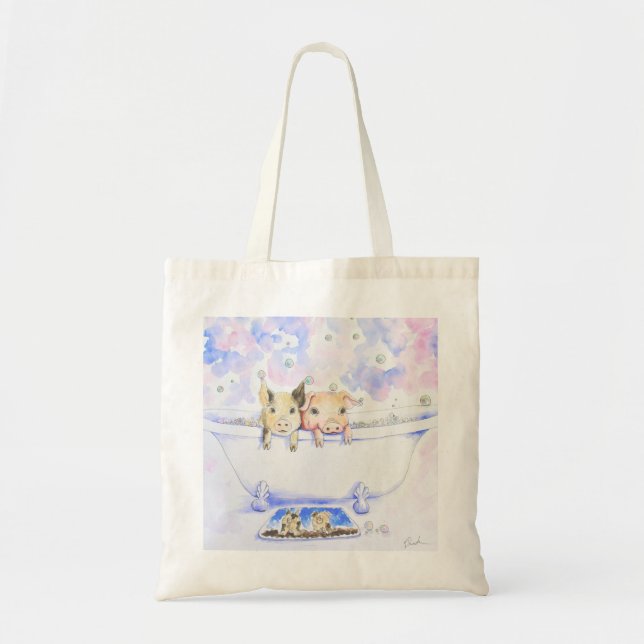 Rub a Dub Dub Piggies in the Tub Painting Tote Bag (Front)