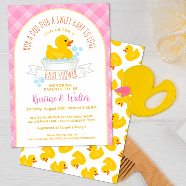 Rub-A-Dub-Dub Rubber Ducky Baby Shower Invitation  (pink rubber duck baby shower invitation)