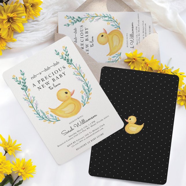 Rub-A-Dub-Dub Yellow Rubber Ducky Floral Garden Invitation (Rub-A-Dub-Dub Yellow Rubber Ducky Floral Garden Invitation)