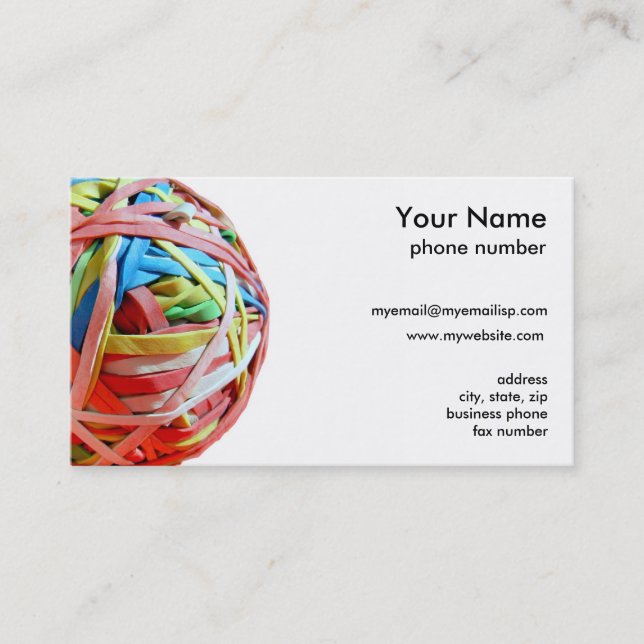 Rubber band ball business card (Front)