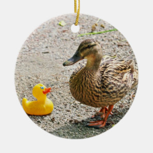Rubber Duck and Mother Duck Ceramic Tree Decoration