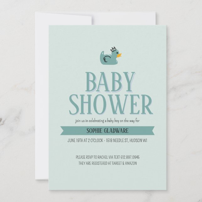 Rubber Duck Baby Boy Baby Shower Invite (Front)
