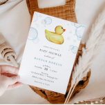 Rubber Duck Baby Shower invitation<br><div class="desc">Baby Shower invitation featuring watercolor Rubber ducky and bath bubbles.  Personalise with your information or click "click to customise further" to adjust font type,  size,  colour.</div>