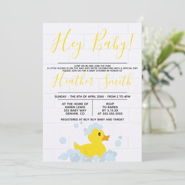 Rubber Duck Baby Shower Invitation (Standing Front)