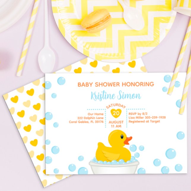 Rubber Duck Baby Shower Invitation – Bubble Bath T (rubber duck yellow rub a dub dub baby shower invitation)