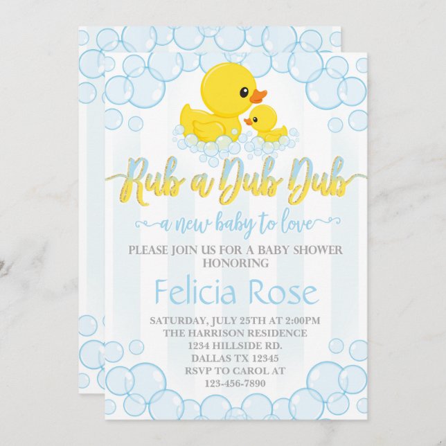 Rubber Duck Baby Shower Invitation Invite (Front/Back)