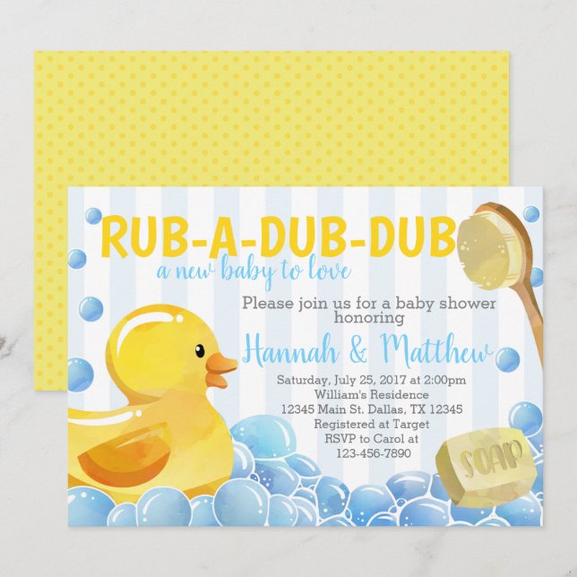 Rubber Duck Baby Shower Invitation Invite (Front/Back)