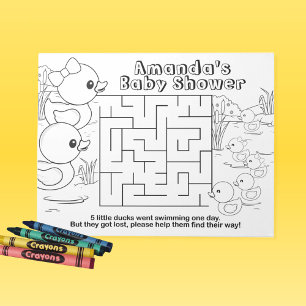 Rubber Duck Baby Shower Kids Maze Activity Sheet Notepad