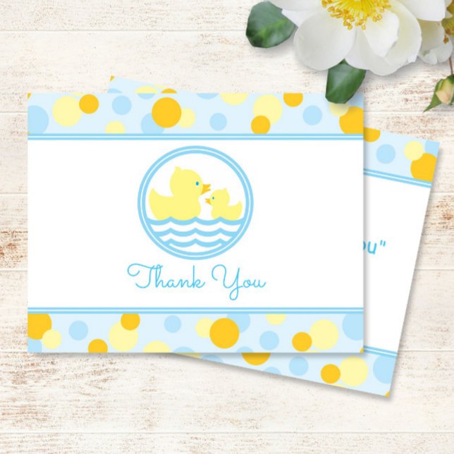 Rubber Duck Baby Shower Thank You blue and yellow Card (Creator Uploaded)