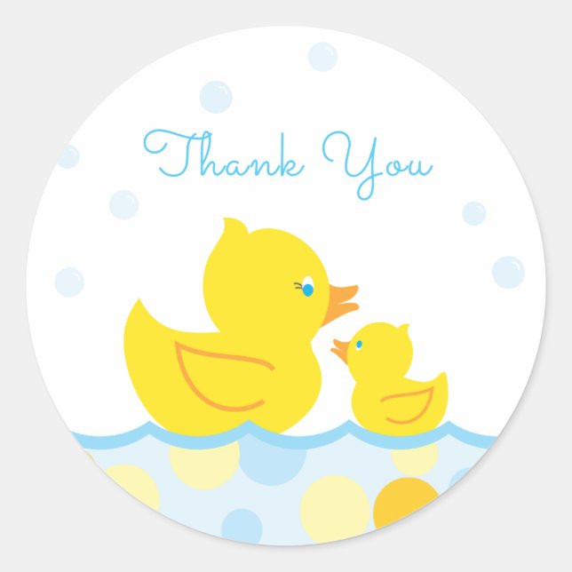 Rubber Duck Baby Shower Thank You Classic Round Sticker (Front)