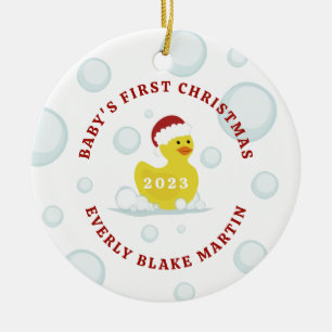 Rubber Duck Baby's First Christmas Bubbles Photo Ceramic Tree Decoration