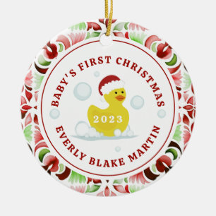 Rubber Duck Baby's First Christmas Photo Ceramic Tree Decoration