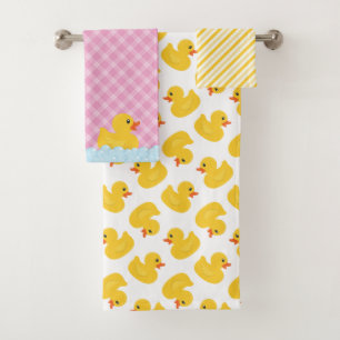 Rubber Duck Bath Towel Set   Pink and Yellow Ducky