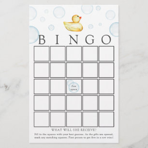 Rubber Duck Bingo Baby Shower Game Card