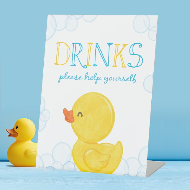 Rubber Duck Birthday or Baby Shower Drinks Party Pedestal Sign (Drink Sign Rubber Duck Baby Shower or Birthday Party Sign)
